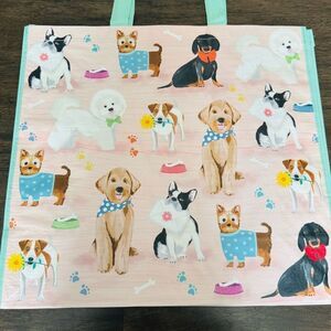 Reusable Pink Floral Dogs Spring Reusable Shopping Tote Bag